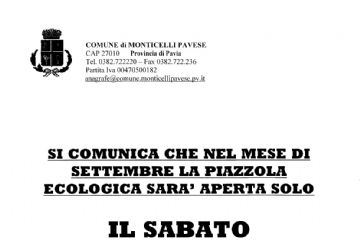 Piazzola ecologica. Orari mese di settembre