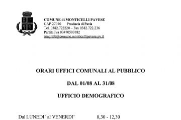 Orari Uffici Comunali agosto 2026